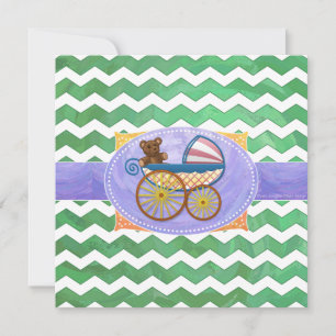 Emerald Green Chevron Baby Shower Invitation