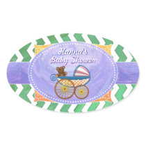 Emerald Green Chevron Baby Shower Oval Sticker