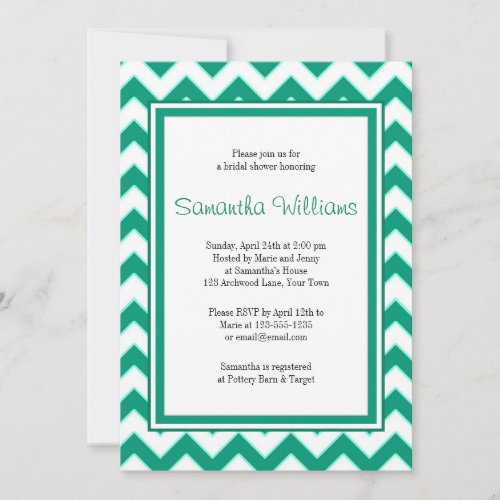 Emerald Green Chevron Pattern Bridal Shower Custom Invitations