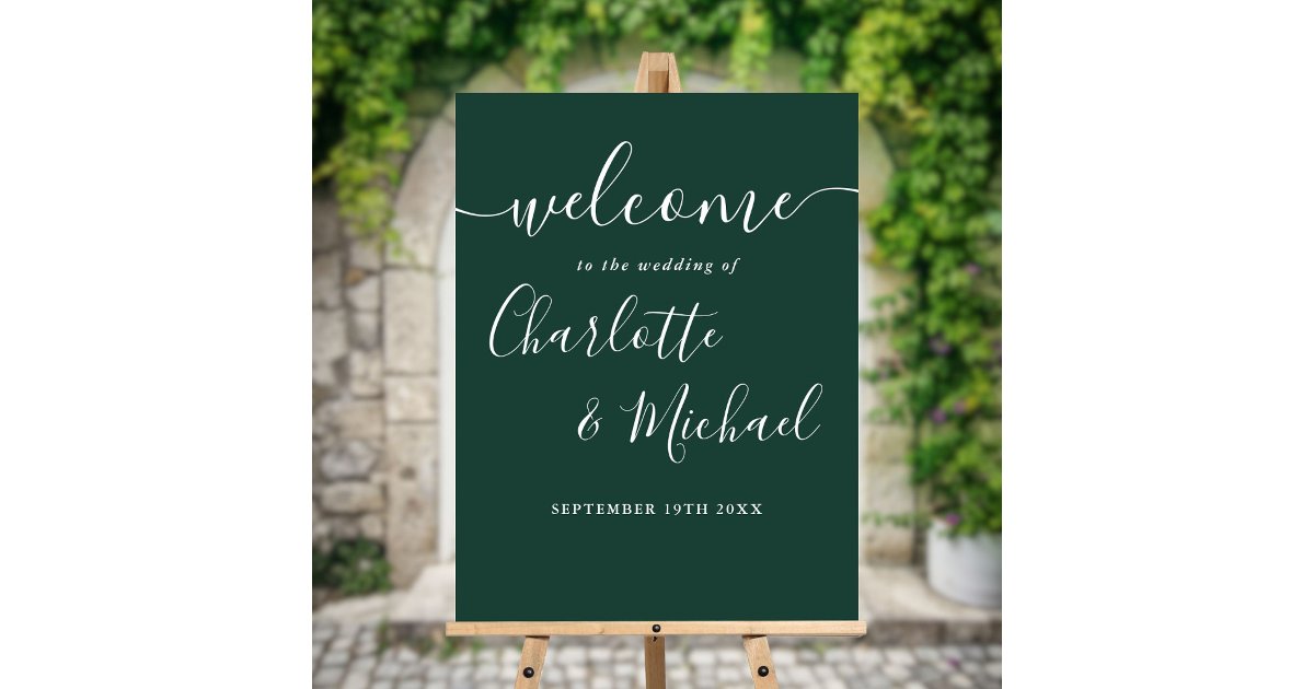 Emerald Green Chic Script Wedding Welcome Sign | Zazzle