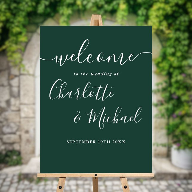 Emerald Green Chic Script Wedding Welcome Sign (Emerald Green Chic Script Wedding Welcome Sign)