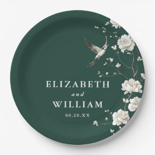 Emerald Green Chinoiserie Floral Garden Wedding Paper Plates