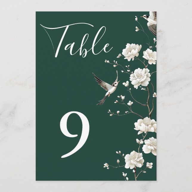 Emerald Green Chinoiserie Floral Table Numbers (Front)