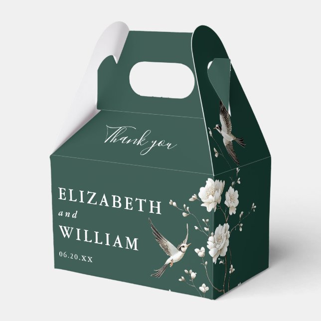 Emerald Green Chinoiserie Floral Wedding Thank You Favor Boxes (Front Side)