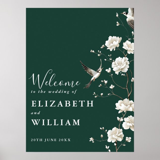 Emerald Green Chinoiserie Wedding Welcome Sign (Front)