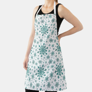 Emerald Green Christmas Snowflakes on Winter White Apron
