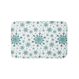 Emerald Green Christmas Snowflakes on Winter White Bath Mat