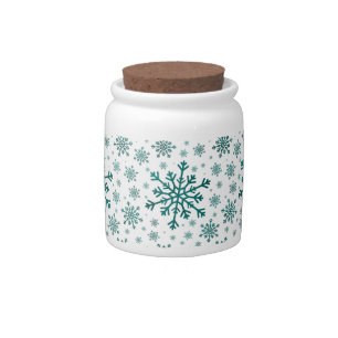 Emerald Green Christmas Snowflakes on Winter White Candy Jar