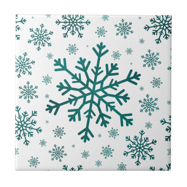 Emerald Green Christmas Snowflakes on Winter White Ceramic Tile (Front)