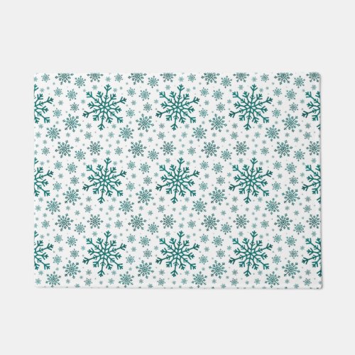 Emerald Green Christmas Snowflakes on Winter White Doormat