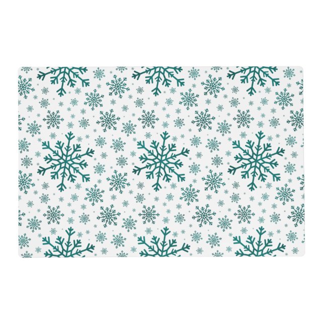 Emerald Green Christmas Snowflakes on Winter White Placemat (Front)