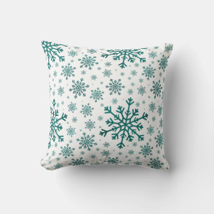 Emerald Green Christmas Snowflakes on Winter White Throw Pillow