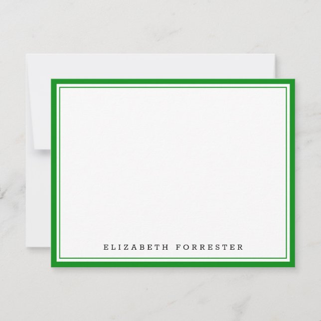 Emerald Green Classic Double Border Correspondence Note Card (Front)