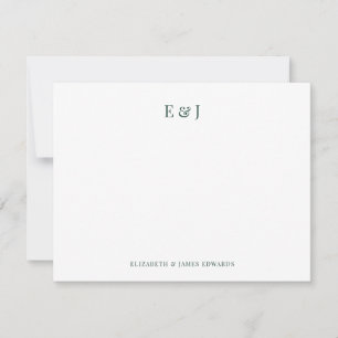 Emerald Green Classic Elegant Couple Initials Note Card