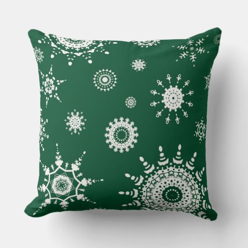 Emerald Green Classic Snowflake Design Throw Pillow