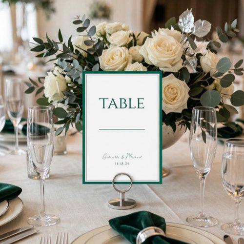 Emerald Green Classic Wedding Table Number