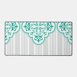 Emerald Green Classy Stripes Damask Desk Mat