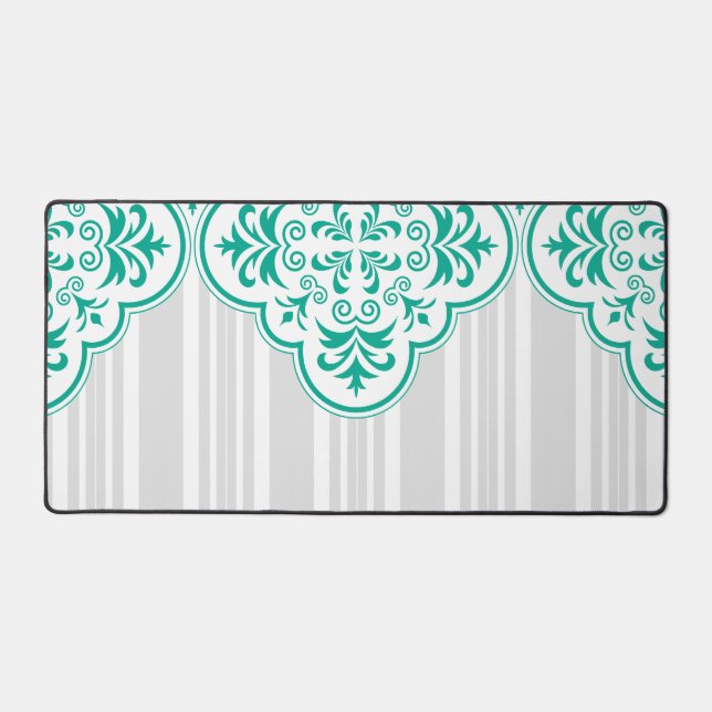 Emerald Green Classy Stripes Damask Desk Mat (Front)