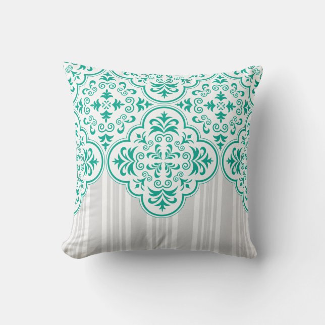 Emerald Green Classy Stripes Damask Throw Pillow (Front)