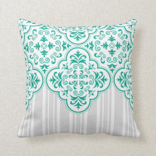 Emerald Green Classy Stripes Damask Throw Pillow