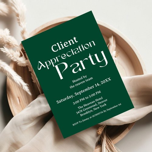 Emerald green client appreciation party grateful 
