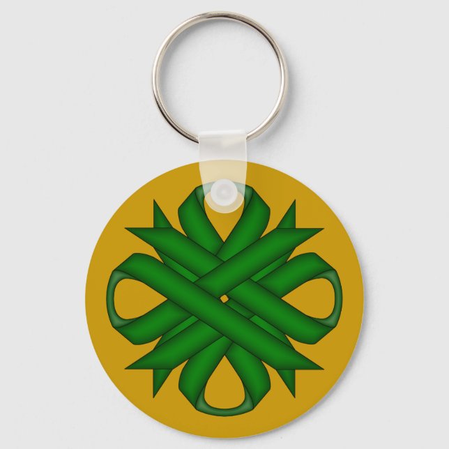 Emerald Green Clover Ribbon by Kenneth Yoncich Keychain (Front)