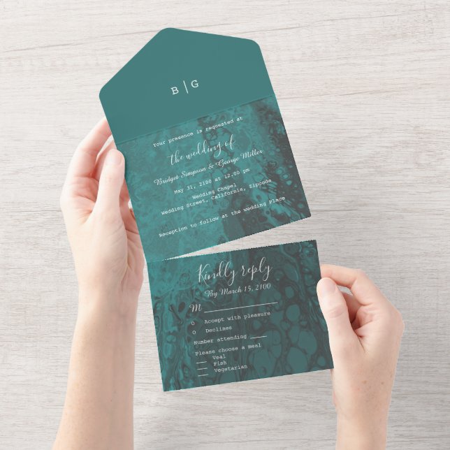 emerald green coastal ocean marble  all in one invitation (Tearaway)