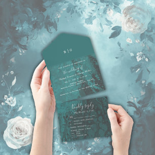 emerald green coastal ocean marble all in one invitation