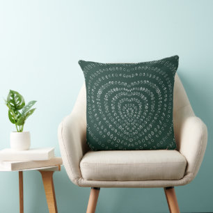 Emerald Green Concentric White Hearts Boho Throw Pillow