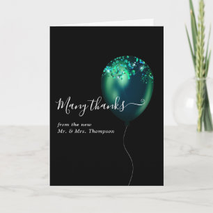 Emerald Green Confetti Balloon Wedding Photo Letterpress Thank You Card