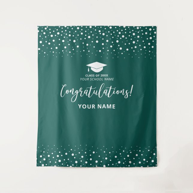 Emerald Green Confetti Congratulation Graduation Tapestry (Front)