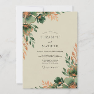 Emerald Green Copper Organic Autumnal Wedding Invitation