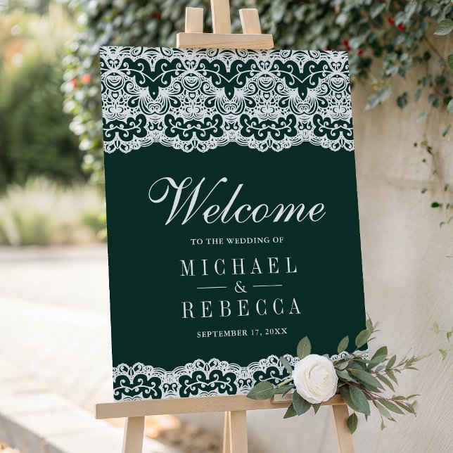 Emerald Green Country Lace Wedding Welcome Sign (Creator Uploaded)