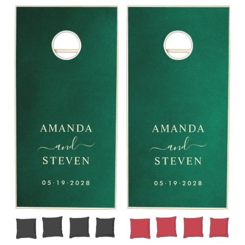 Emerald Green Couple Names with Date Cornhole Set