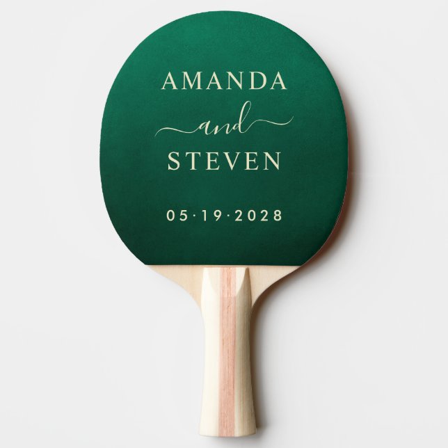 Emerald Green Couple Names with Wedding Ping Pong Paddle (Back)