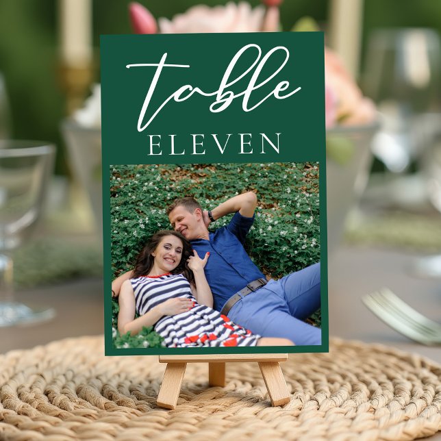 Emerald Green Couple Photo Wedding Table Number (Creator Uploaded)