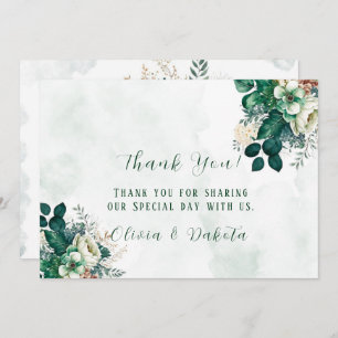 Emerald Green Cream Florals Thank You Cards