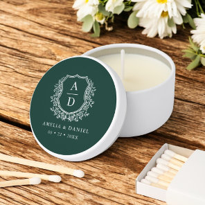Emerald Green Crest Modern Monogram Wedding  Mini Candle Favors