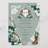 Emerald Green Crest Western Charro Quinceanera