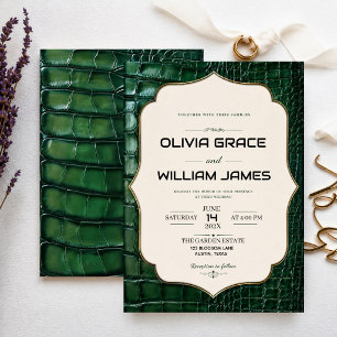 Emerald Green Crocodile Skin Luxury Gold Invitation