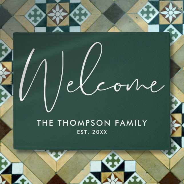 Emerald Green Custom Family Name Welcome Doormat (Emerald Green Custom Family Name Welcome Doormat)