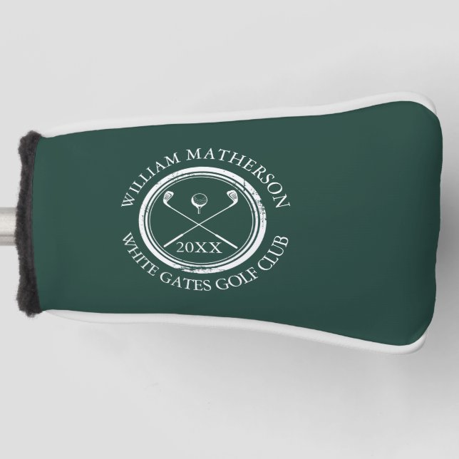 Emerald Green Custom Golfers And Club Date Golf Head Cover (Front)