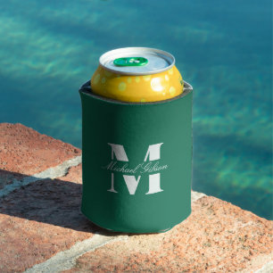 Emerald Green Custom Monogram Wedding Groomsmen Can Cooler