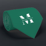 Emerald Green | Custom Monogram Wedding Groomsmen  Neck Tie<br><div class="desc">Elevate your wedding day or special occasion look with this Elegant Monogram and Custom Name Neck Tie. This is the ultimate accessory for the groom and his entire wedding party, offering a stylish and sophisticated way to ensure everyone's look is coordinated and personal. Featuring a bold, classic white monogram initial...</div>