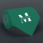 Emerald Green | Custom Monogram Wedding Groomsmen  Neck Tie<br><div class="desc">Elevate your wedding day or special occasion look with this Elegant Monogram and Custom Name Neck Tie. This is the ultimate accessory for the groom and his entire wedding party, offering a stylish and sophisticated way to ensure everyone's look is coordinated and personal. Featuring a bold, classic white monogram initial...</div>