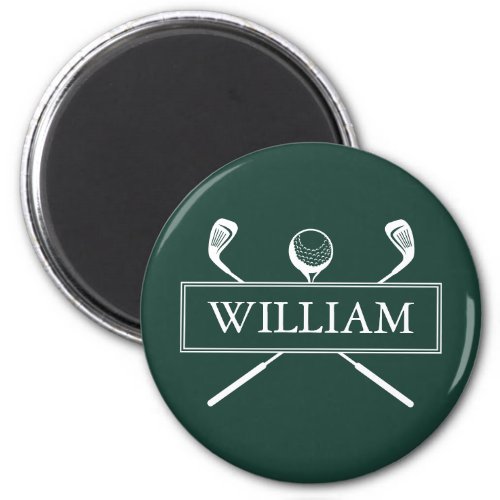 Emerald Green Custom Name Golf Ball Clubs Magnet