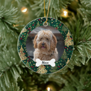 Emerald Green Custom Pet Puppy Dog Photo Ceramic Ornament
