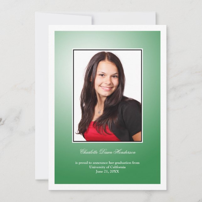 Emerald green custom photo graduation announcement (Front)