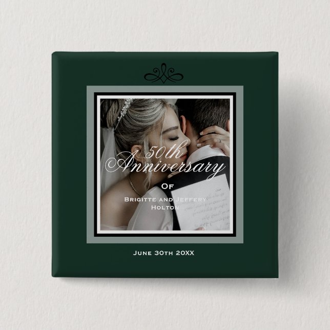 Emerald green customizable 50t wedding anniversary button (Front)