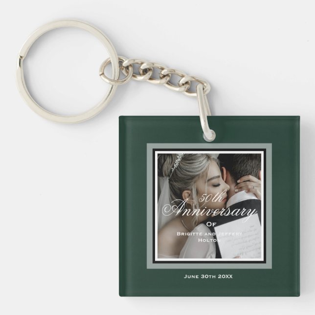Emerald green customizable 50th anniversary keychain (Front)